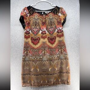 Cato Red and Gold Patterned Mini Dress